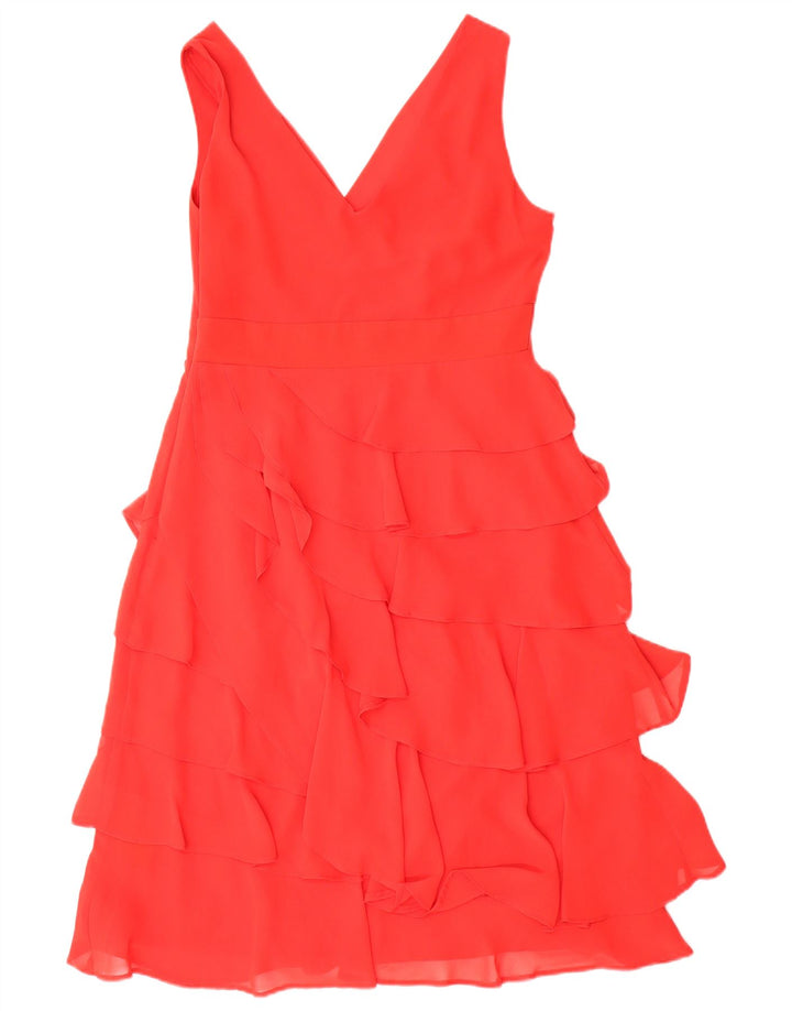 Vestido feminino Debenhams pequeno sem mangas em camadas Reino Unido 12 poliéster vermelho médio