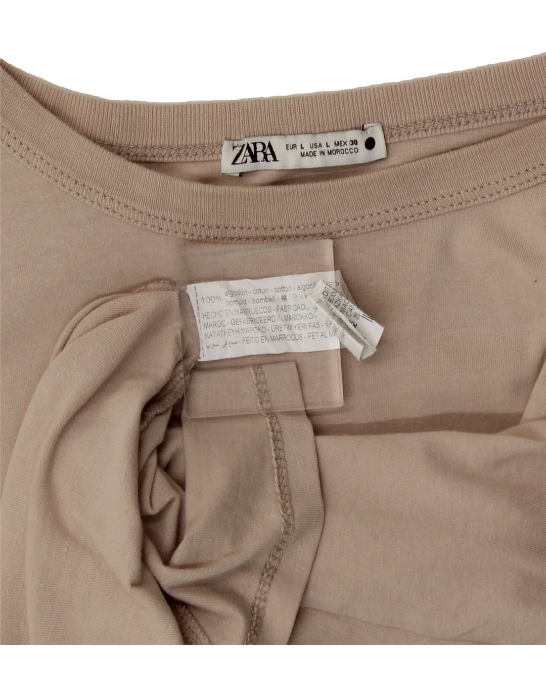ZARA Womens Oversized T-Shirt Top UK 16 Large Beige Cotton Vintage Zara and Second-Hand Zara from Messina Hembry 