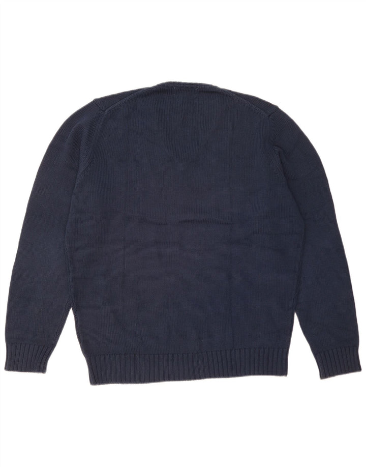 Suéter masculino Zara com decote em V grande algodão azul marinho