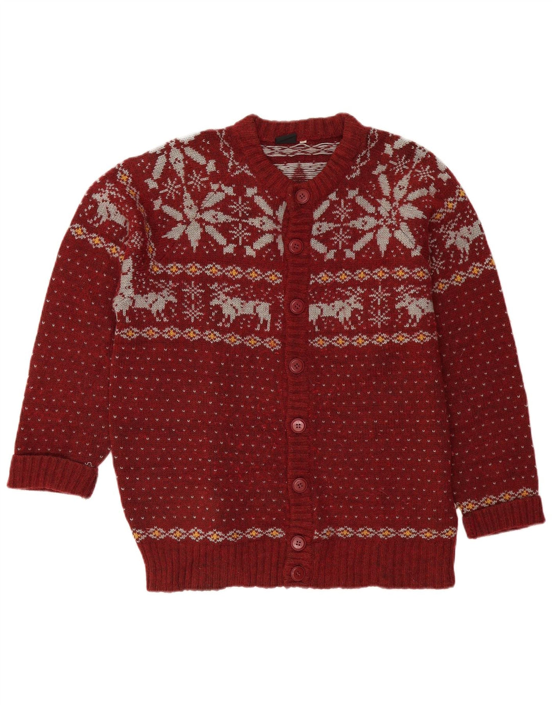 Suéter cardigã masculino VINTAGE grande lã Fair Isle Borgonha