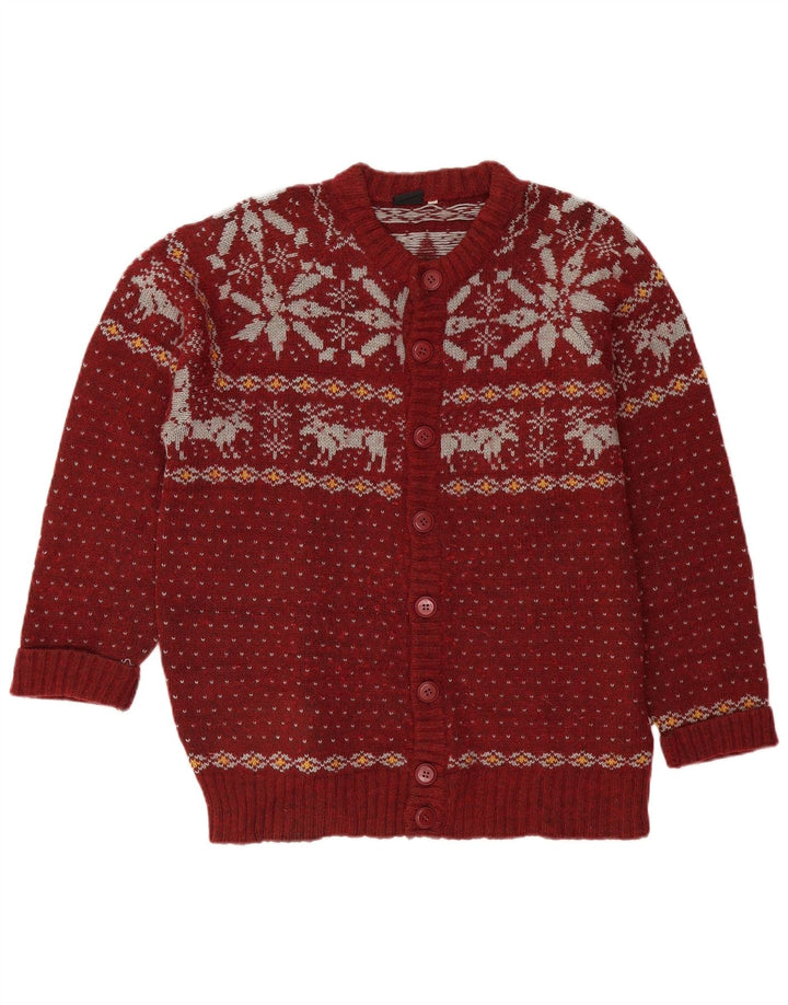 Suéter cardigã masculino VINTAGE grande lã Fair Isle Borgonha