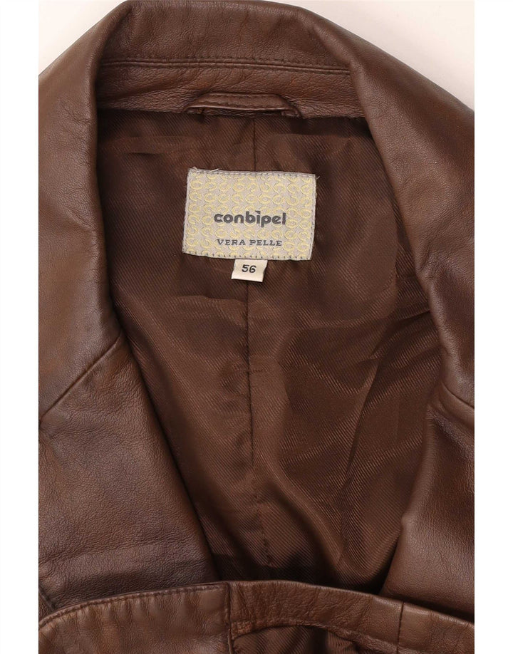 Jaqueta blazer masculina de couro com 3 botões Conbipel IT 56 2XL marrom