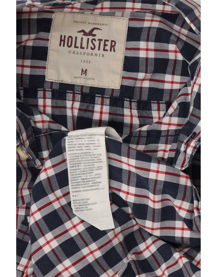 Camisa masculina Hollister de algodão xadrez azul marinho médio