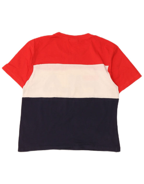 Fila Womens Graphic T-Shirt Top UK 6 XS Vermelho Colorblock Algodão