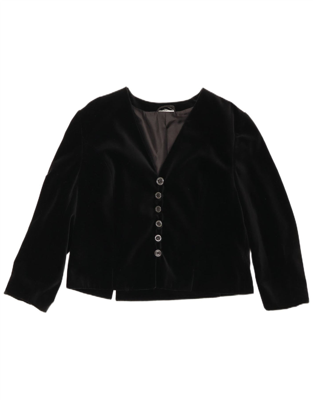 Jaqueta blazer feminina vintage de veludo com 6 botões Reino Unido 14 algodão preto médio