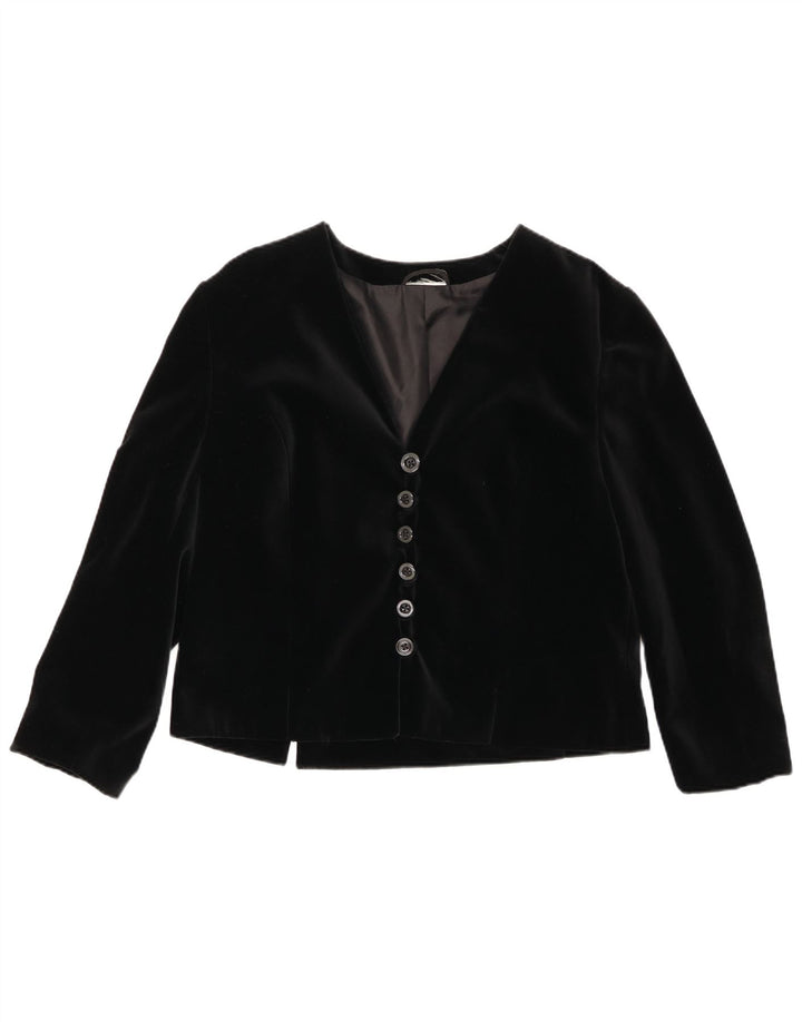Jaqueta blazer feminina vintage de veludo com 6 botões Reino Unido 14 algodão preto médio