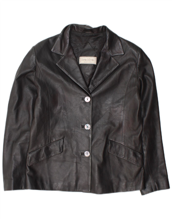 Jaqueta blazer de couro feminina vintage com 3 botões IT 46 couro preto grande