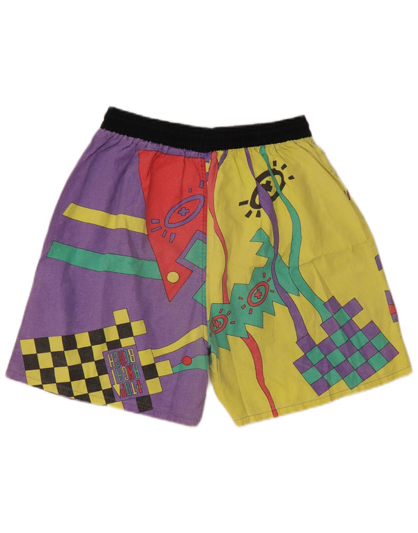 Shorts de natação feminino vintage UK 14 grande bloco colorido roxo