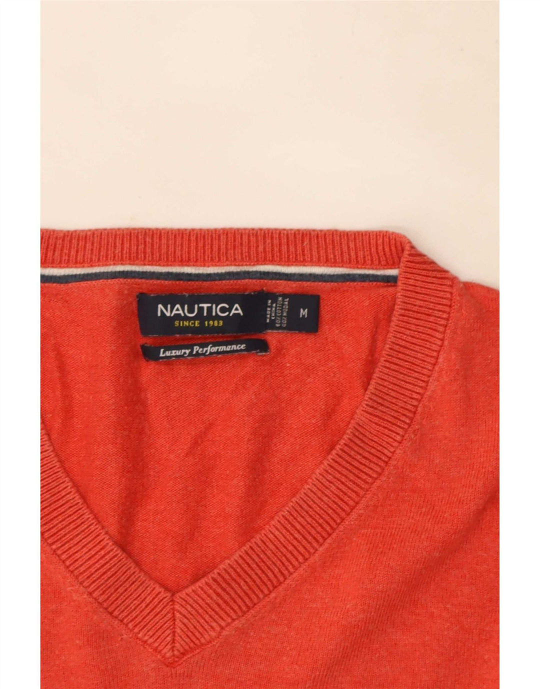 Suéter masculino Nautica com decote em V médio algodão vermelho