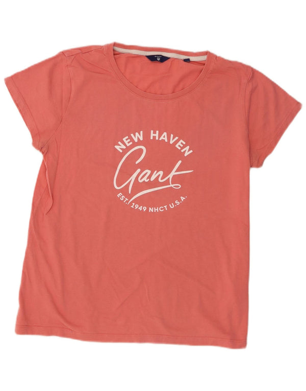 Camiseta feminina gráfica Gant UK 14 grande algodão rosa
