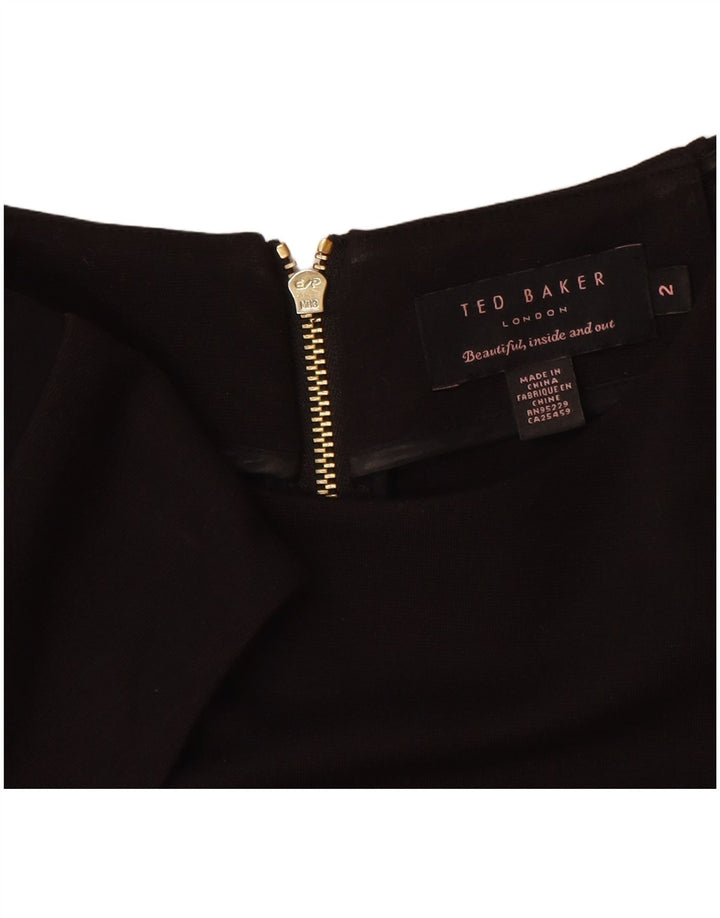 Vestido bainha feminino Ted Baker tamanho 2 pequeno preto colorblock viscose