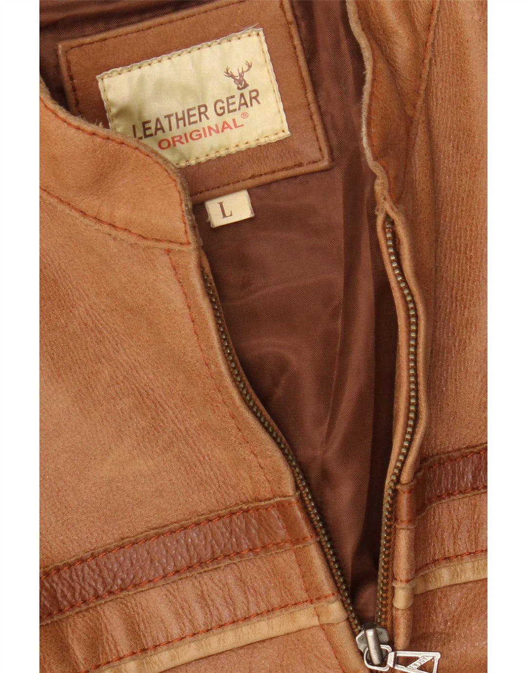 Jaqueta masculina vintage de couro Racer UK 40 grande marrom