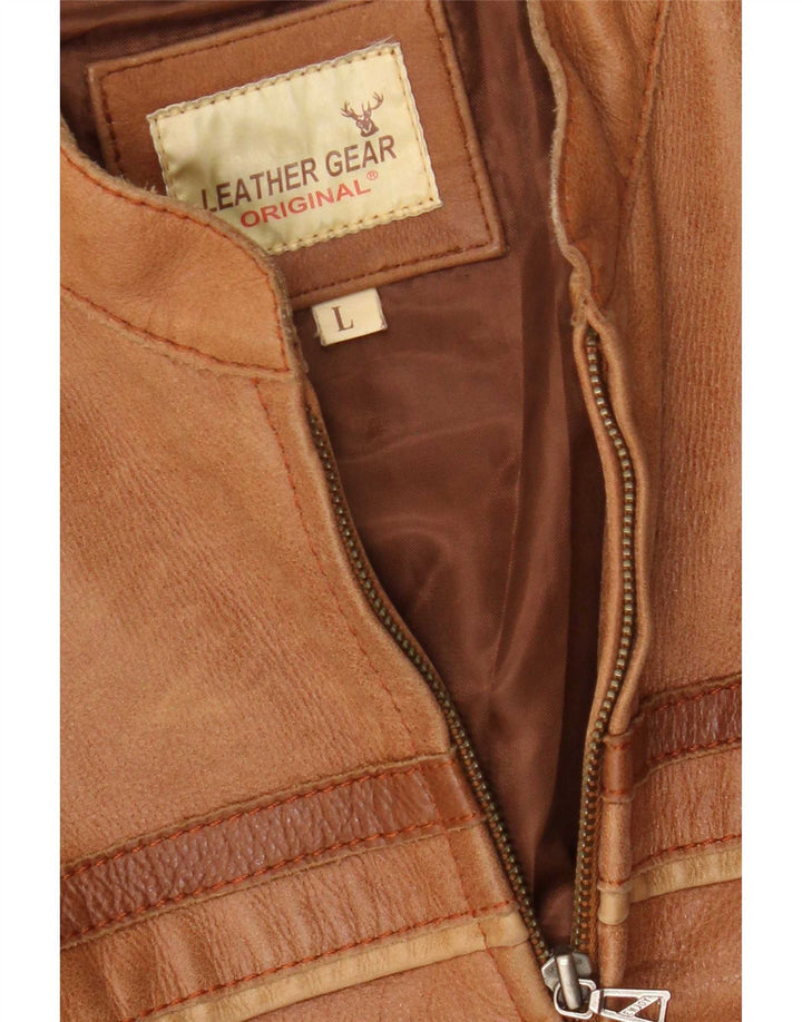 Jaqueta masculina vintage de couro Racer UK 40 grande marrom