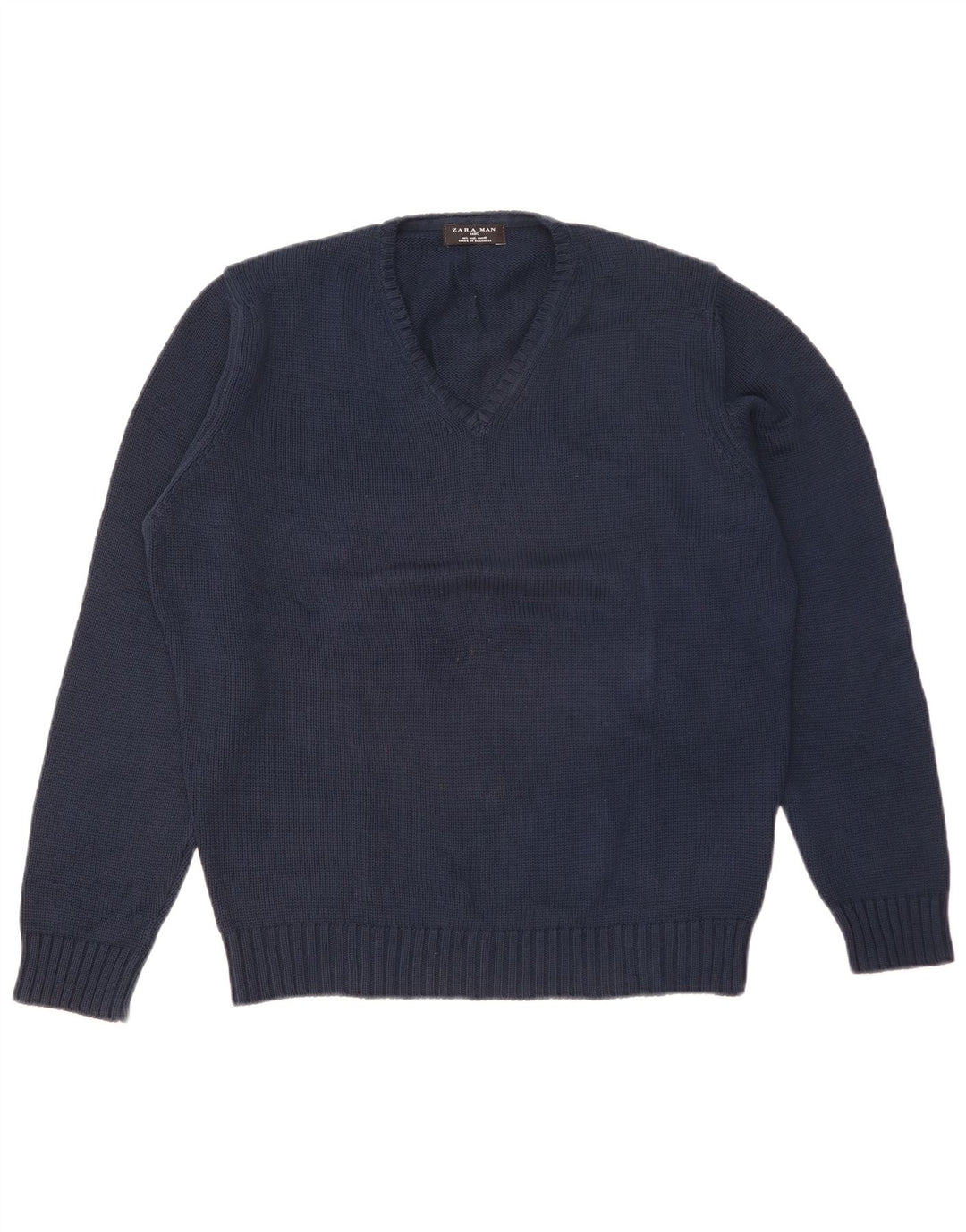 Suéter masculino Zara com decote em V grande algodão azul marinho