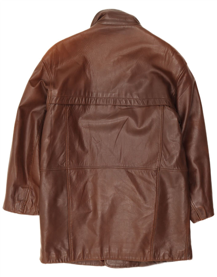 Casaco de couro feminino vintage Reino Unido 14 grande marrom