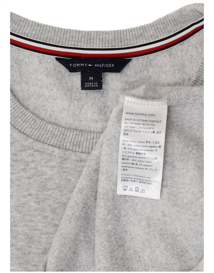 Tommy Hilfiger moletom gráfico feminino jumper UK 14 cinza médio manchado