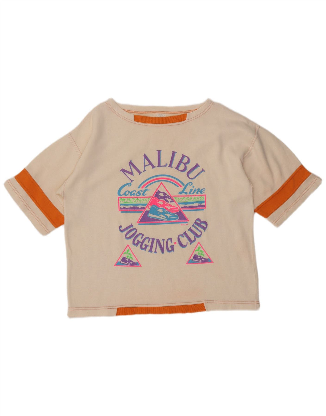 Camiseta feminina vintage Malibu com estampa gráfica UK 14 médio off white