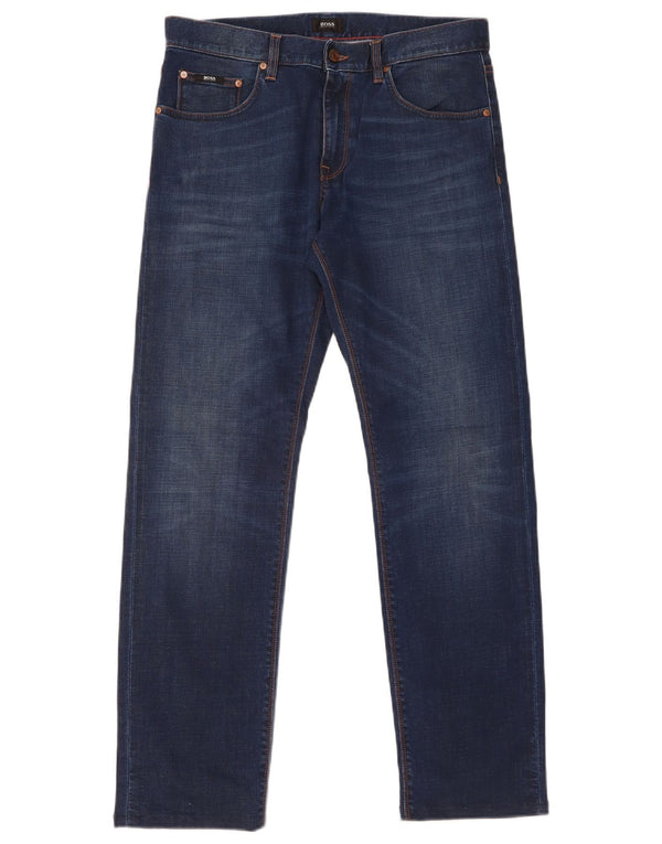 Hugo Boss Mens Straight Jeans W32 L30 Azul Marinho Algodão