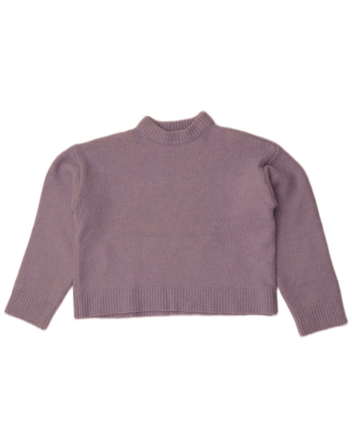 Zara Suéter feminino cropped com gola redonda Reino Unido 14 poliéster roxo médio