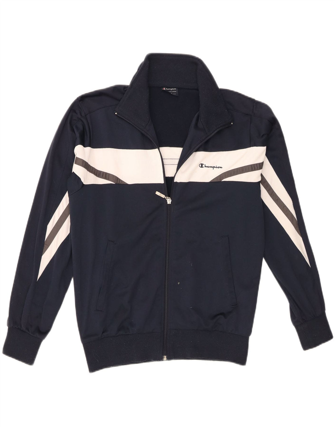 Jaqueta masculina Champion de agasalho pequeno de poliéster colorblock azul marinho