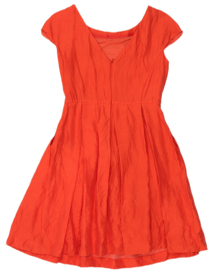 Max Mara vestido feminino de fim de semana evasê Reino Unido 8 pequeno linho laranja