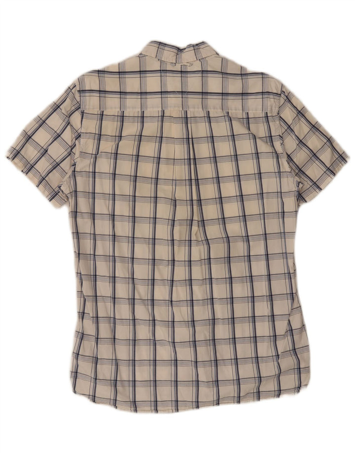 Camisa masculina Tommy Hilfiger de manga curta com ajuste personalizado, algodão xadrez médio branco