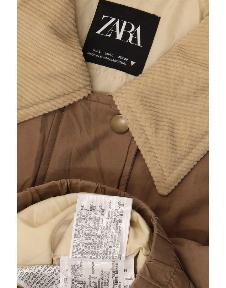 Zara Womens Crop Bomber Jacket UK 16 Grande Algodão Marrom