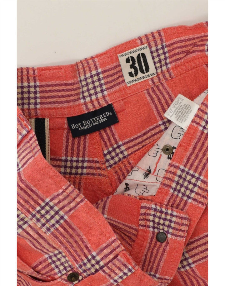 Shorts casuais masculinos vintage W30 médio rosa algodão xadrez