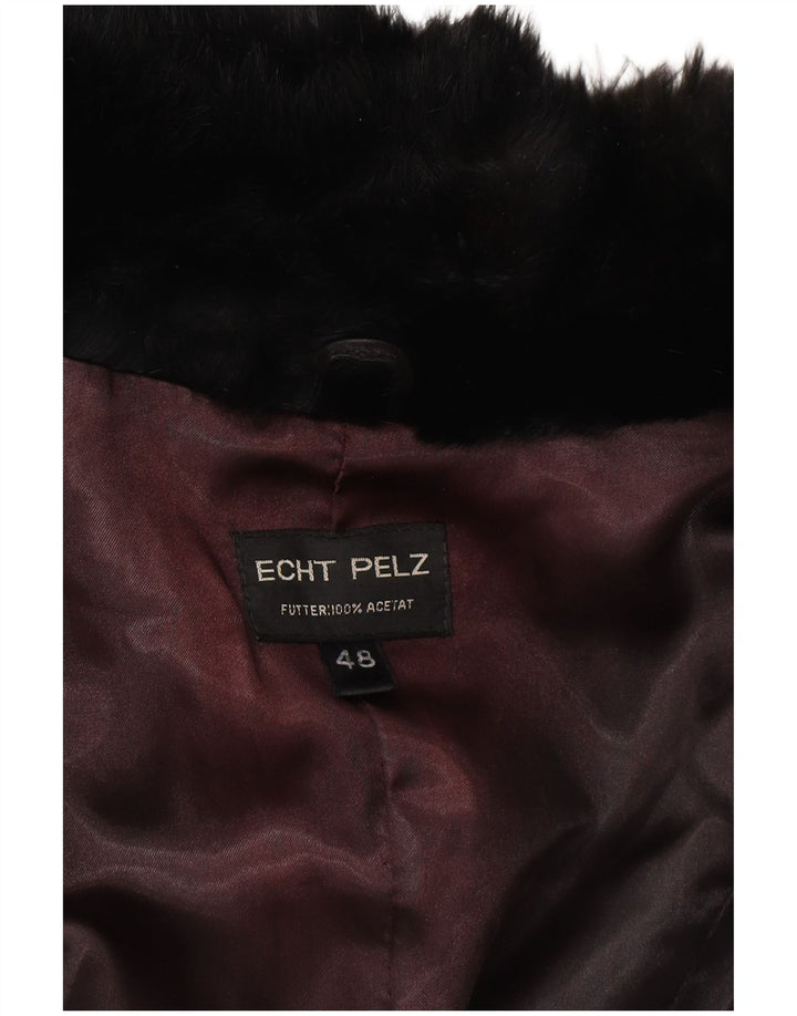 Jaqueta de pele feminina vintage UE 48 2XL pele real preta