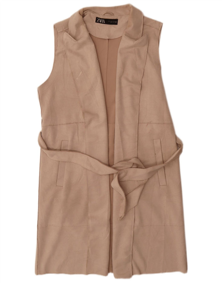 Zara Womens Longline Gilet UK 16 Grande Poliéster Bege