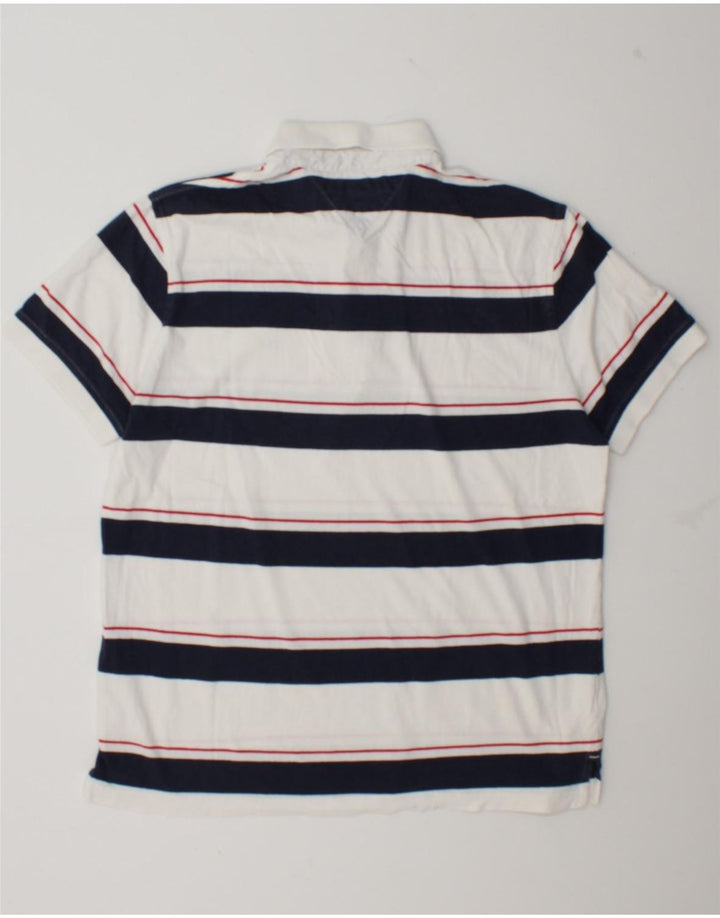 Camisa polo masculina Tommy Hilfiger Custom Fit grande listrada branca