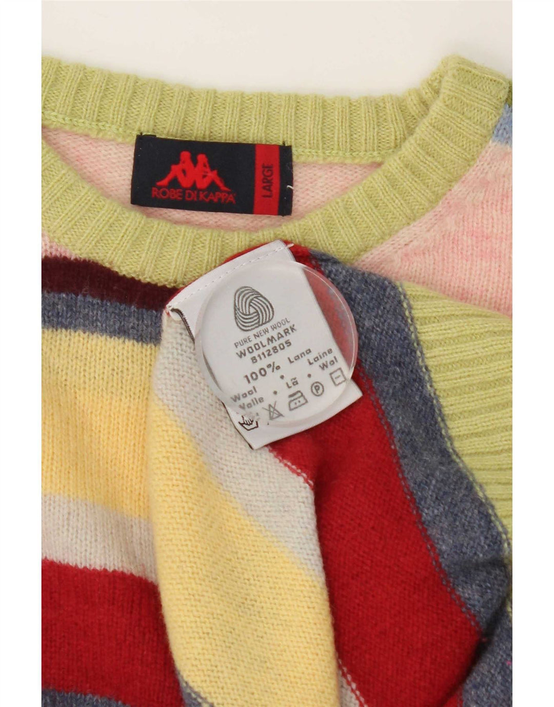 Suéter masculino Kappa com gola redonda, grande lã listrada multicolorida