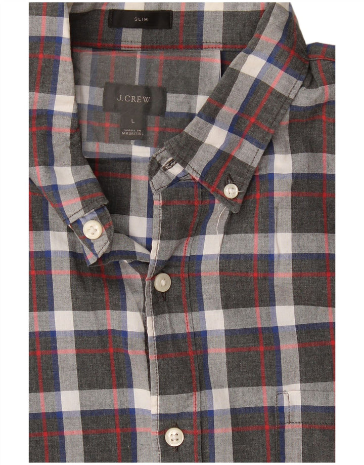 J. Crew Camisa Slim Masculina Grande Xadrez Cinza