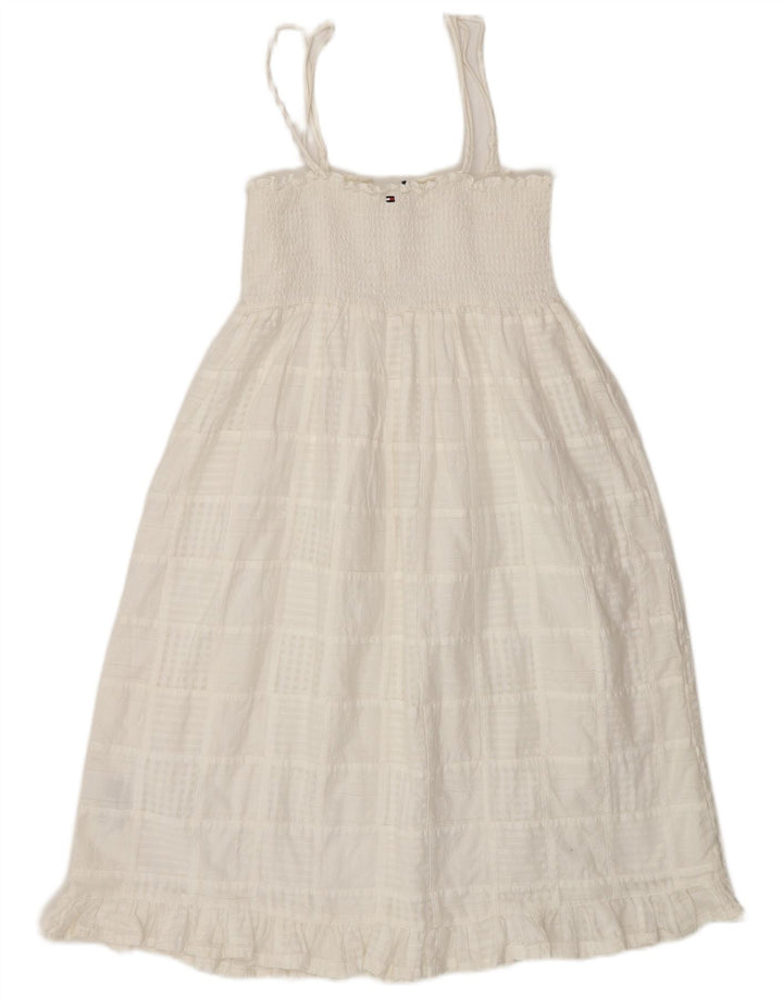 Vestido de verão feminino Tommy Hilfiger UK 8 pequeno algodão xadrez branco