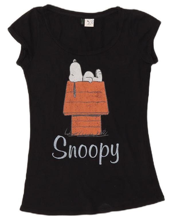 Camiseta feminina com estampa Peanuts da BENETTON UK 6 XS algodão preto