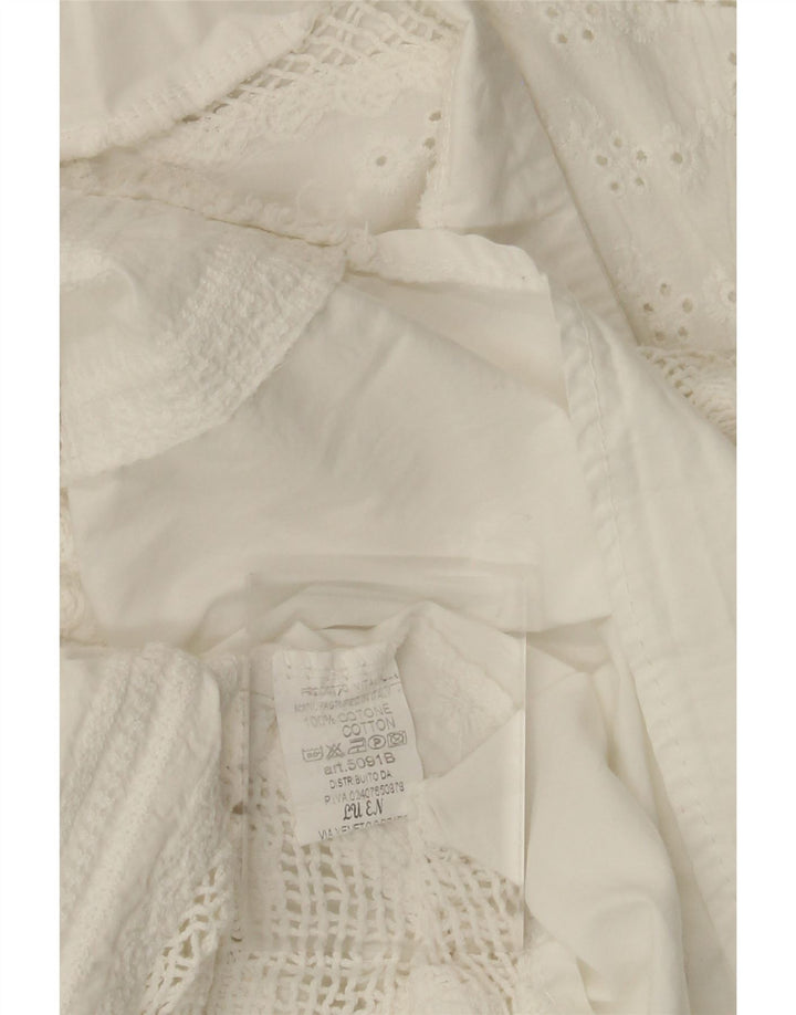 Blusa feminina VINTAGE manga 3/4 Reino Unido 14 algodão floral branco médio