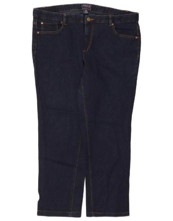 Calça jeans reta feminina de cintura alta Chaps US 16 2XL W36 L26 algodão azul marinho