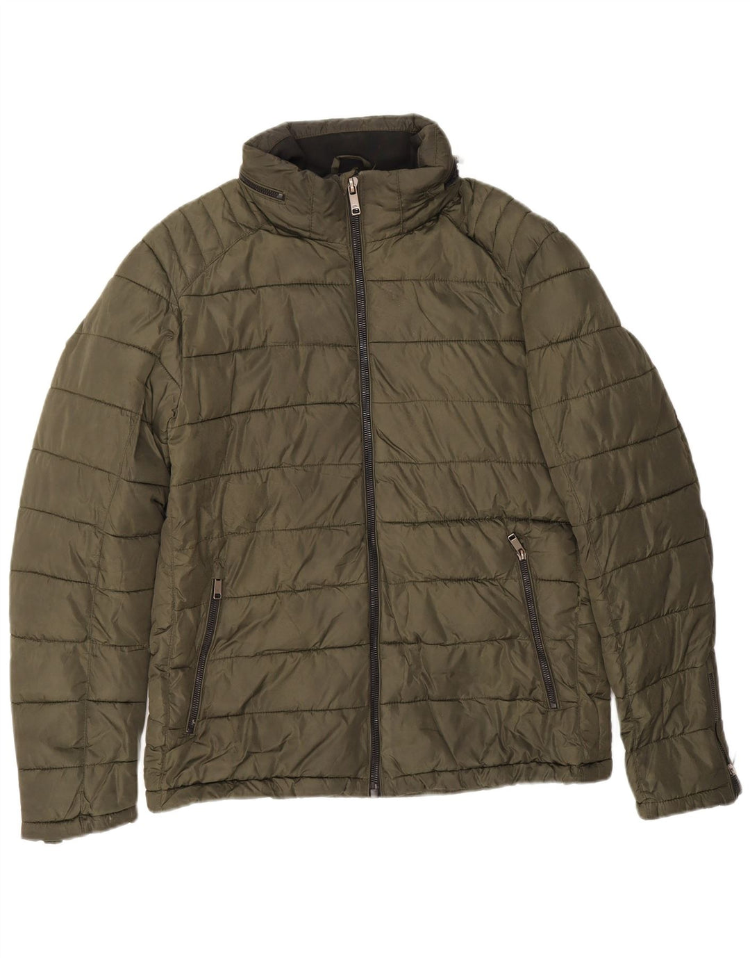 Jaqueta acolchoada com capuz masculina Zara UK 40 grande caqui nylon