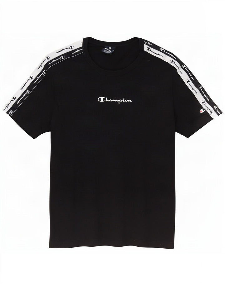 Camiseta masculina com estampa gráfica Champion médio preto colorblock algodão