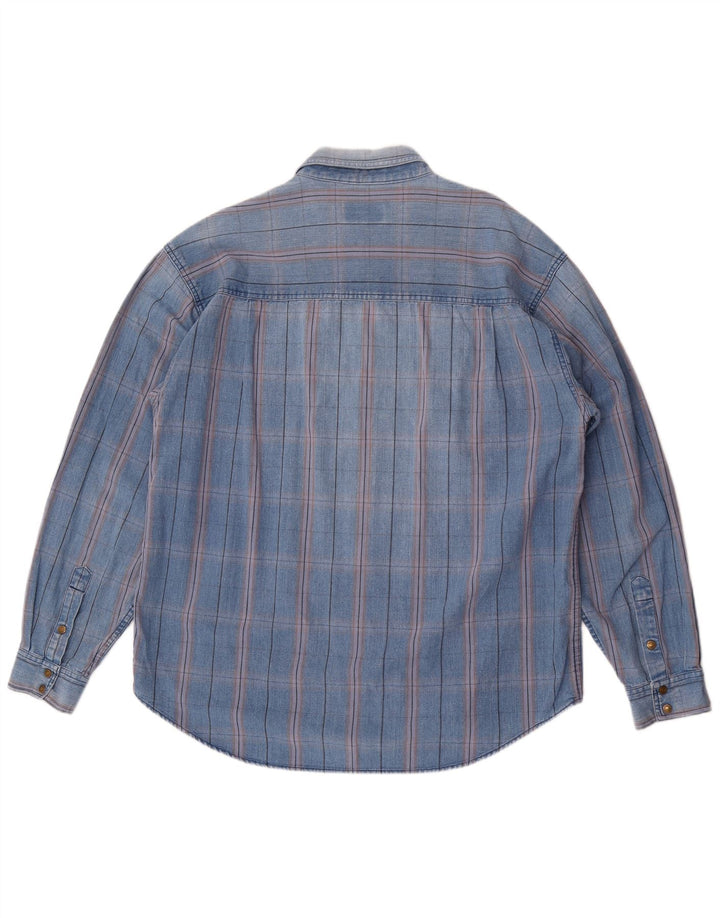 Wrangler Camisa masculina ocidental 2XL algodão xadrez azul