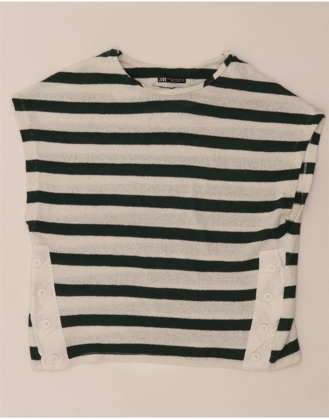 Camiseta feminina Zara UK 14 listrada branca média