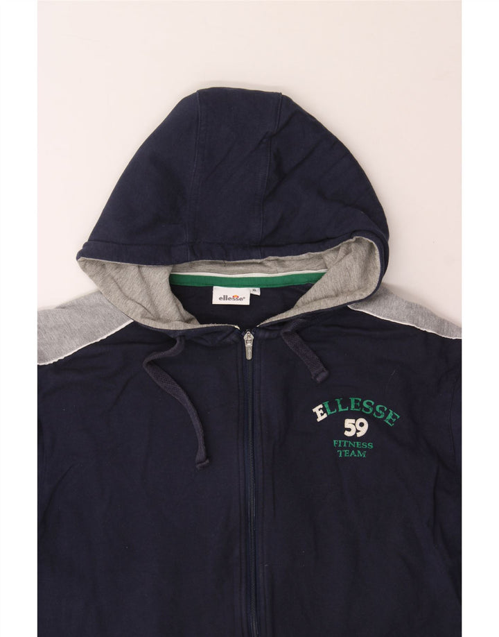 ELLESSE Mens Zip Hoodie Sweater XL Navy Blue Colourblock Vintage Ellesse and Second-Hand Ellesse from Messina Hembry 