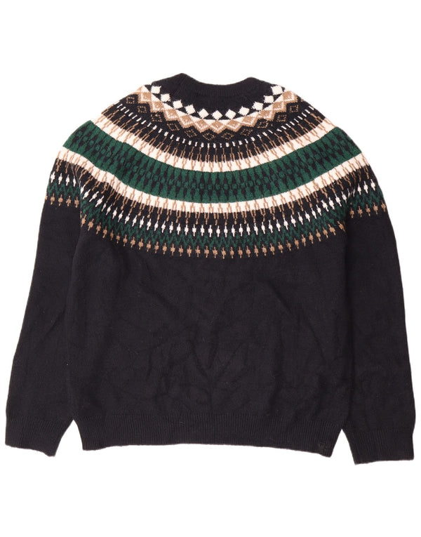 Suéter masculino Marks & Spencer com gola canoa 2XL preto Fair Isle acrílico