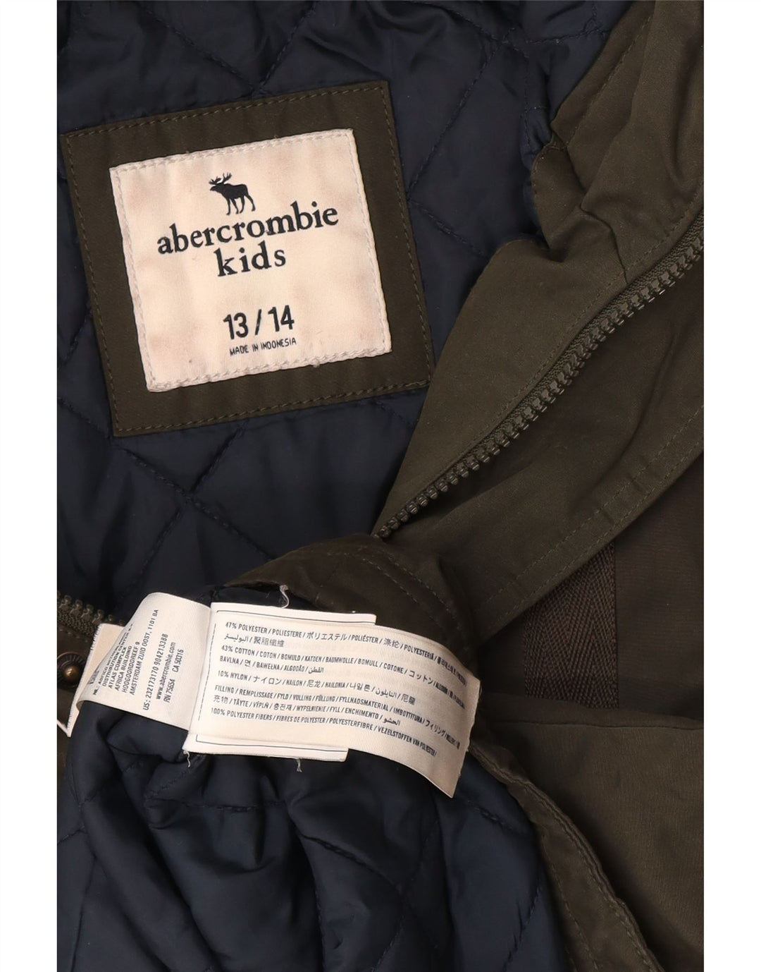 Jaqueta Parka com capuz para meninos ABERCROMBIE & FITCH 13-14 anos Poliéster cáqui