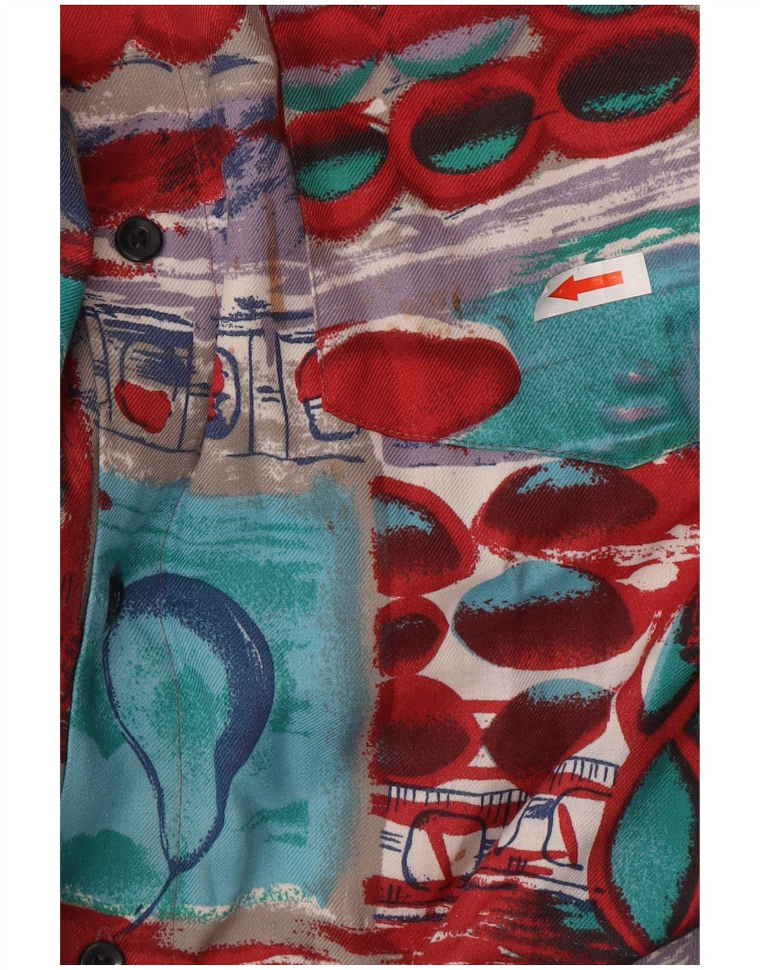 Camisa masculina vintage com padrão abstrato pequena multicolorida
