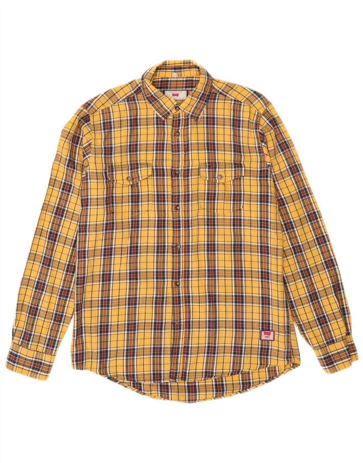 Camisa masculina de flanela Carrera algodão xadrez amarelo médio