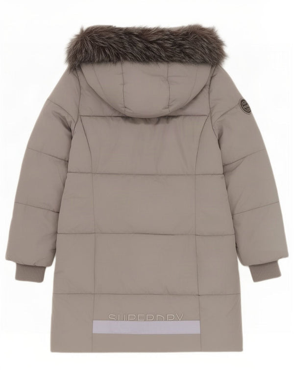 Casaco acolchoado com capuz gráfico feminino Superdry UK 12 poliéster cinza médio