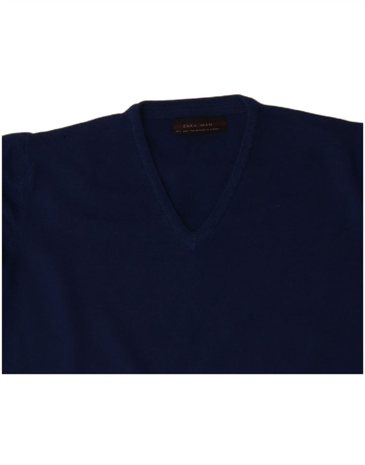 Suéter masculino ZARA com decote em V grande azul marinho