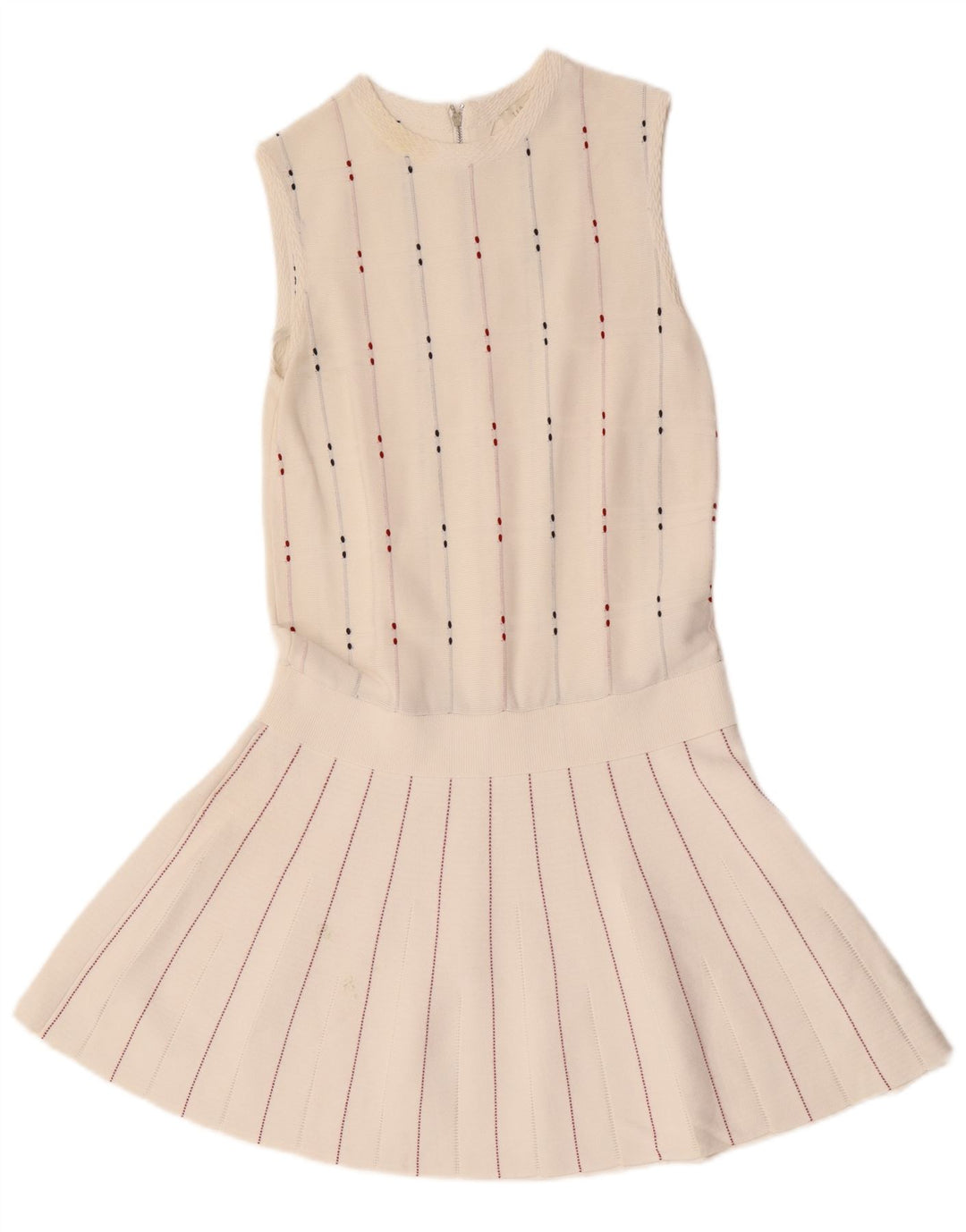 Vestido feminino Ted Baker sem mangas com cintura baixa tamanho 1 XS listrado branco