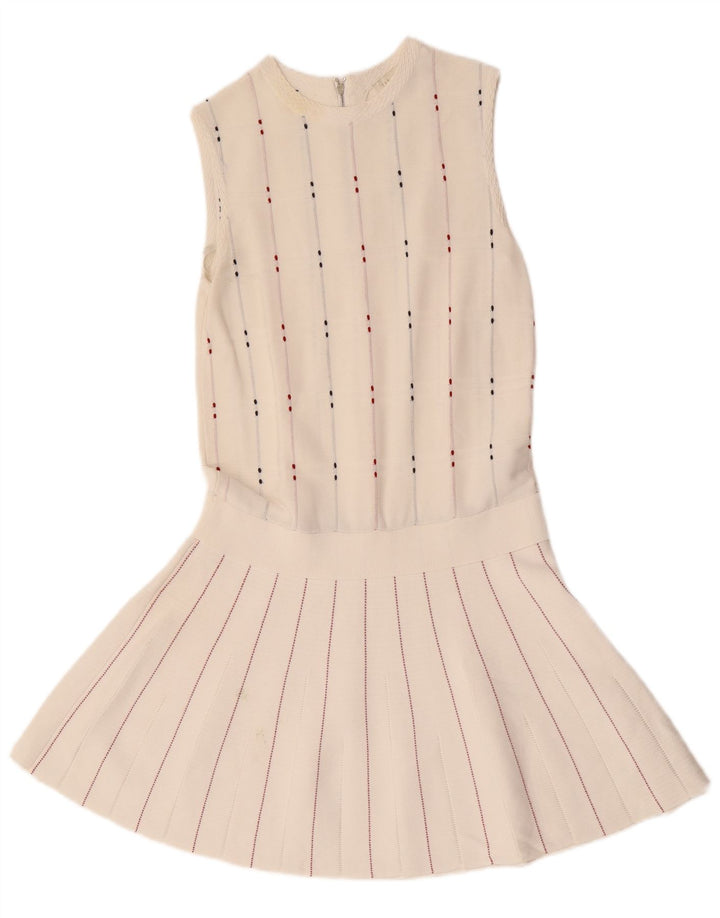 Vestido feminino Ted Baker sem mangas com cintura baixa tamanho 1 XS listrado branco